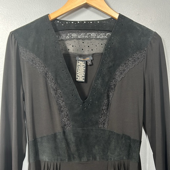 BCBGMaxAzria Black Suede Drop Waist Mini Dress size L - Picture 9 of 15